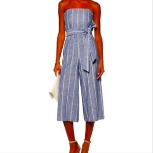 ALICE + OLIVIA Lucie Linen Striped Strapless Jumpsuit